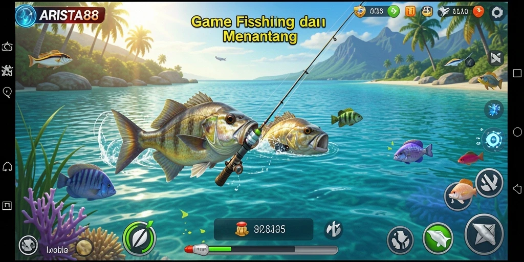 Screenshot gameplay ARISTA88 menampilkan aksi memancing yang seru dan menantang.
