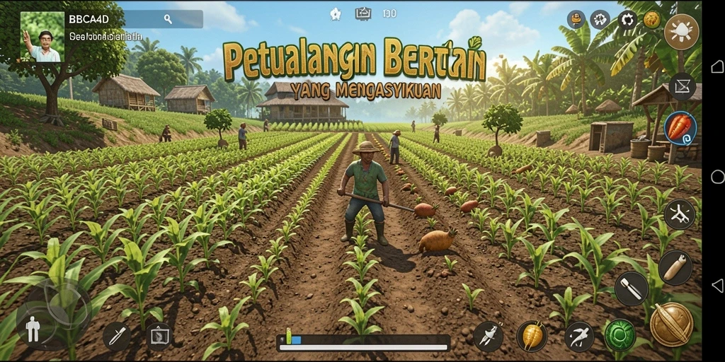 Screenshot gameplay menunjukkan aktivitas bertani di BBCA4D.