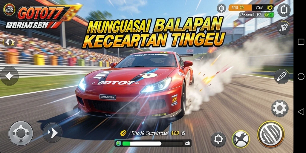 Screenshot gameplay GOTO77 menunjukkan aksi balapan yang mendebarkan.